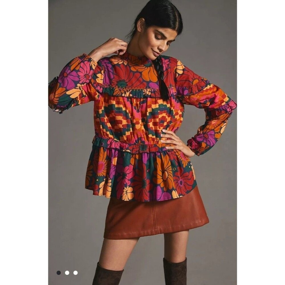 Farm Rio X Anthropologie Tiered Blouse SizeLarge